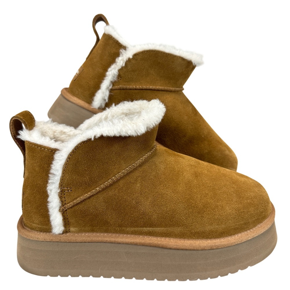 Koolaburra by UGG Burree Platform Suede Faux Fur Ankle Boots Womens 8 Cozycore